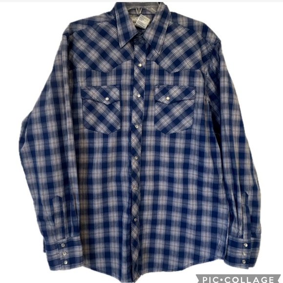 Wrangler Other - Wrangler Western Plaid Pearl Snap Shirt – Large – Long Sleeve – Blue